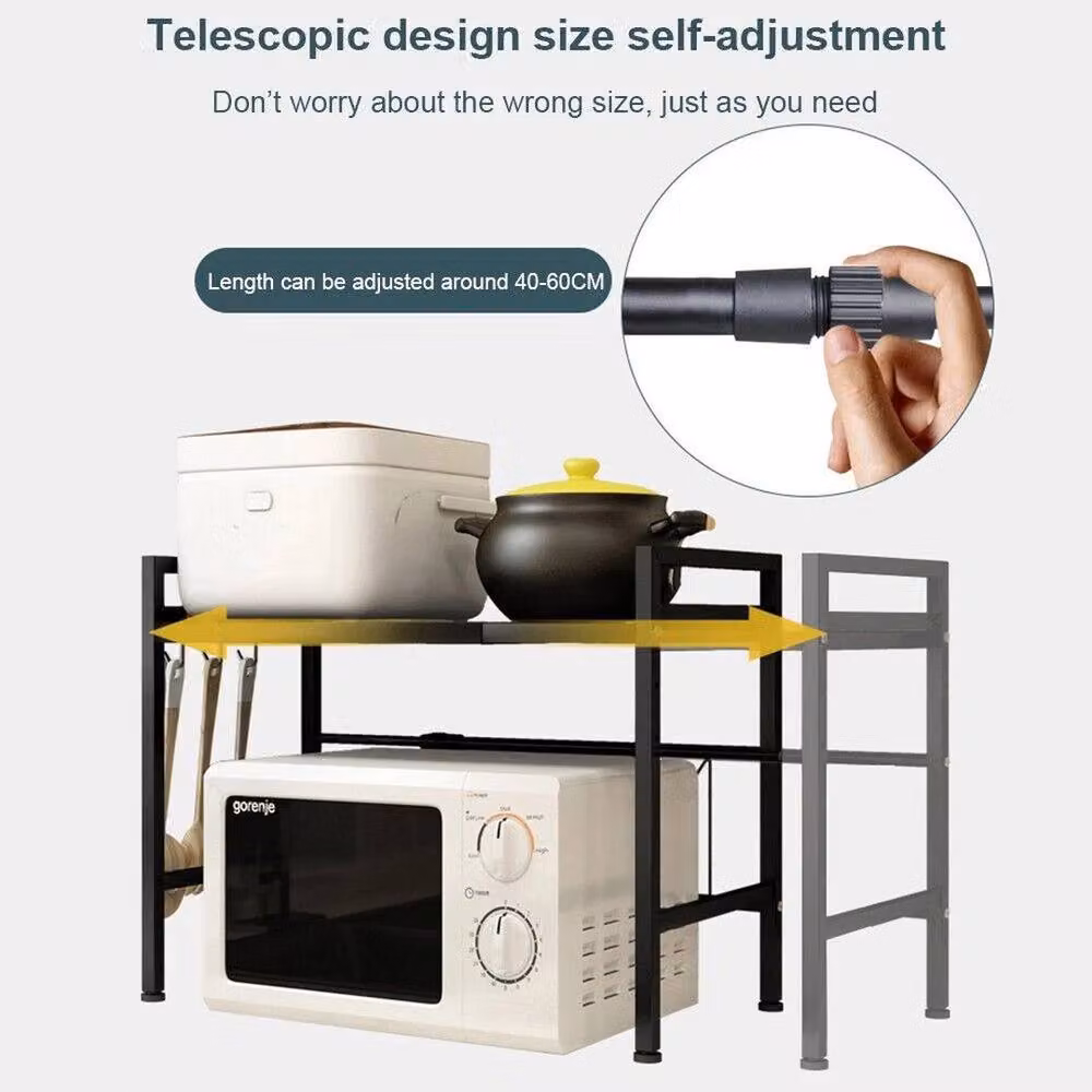 SPETLEK 2 Tier Black Metal Microwave Oven Rack Stand with Adjustable Shelves – 3
