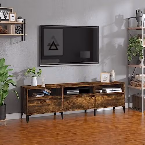 vidaXL Industrial TV Cabinet in Smoked Oak and Metal, W: 150 cm, D: 30 cm, H: 44.5 cm – 2