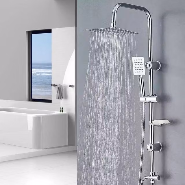 EONLION Large Twin Head Waterfall Shower Kit in Silver and Chrome – 1