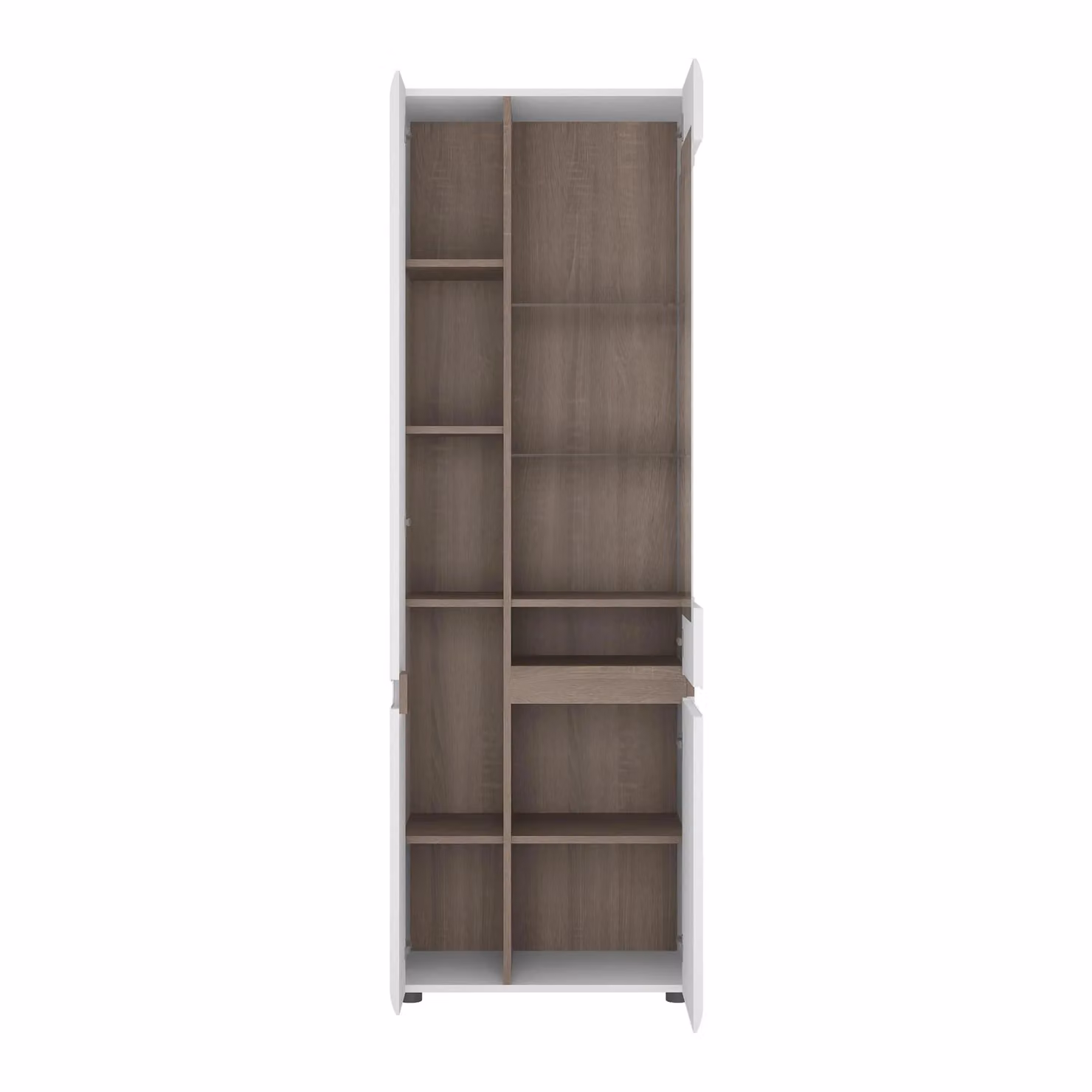 Furniture To Go Chelsea Tall Glazed Narrow Display Cabinet in White High Gloss and Truffle Oak – 5