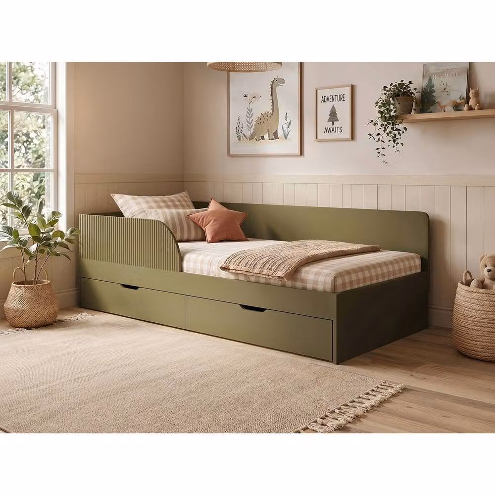 Flair Aris Single Montessori Bed with Storage Drawers in Green, W/D/H: 195.8 x 95.8 x 65.0 cm – 2