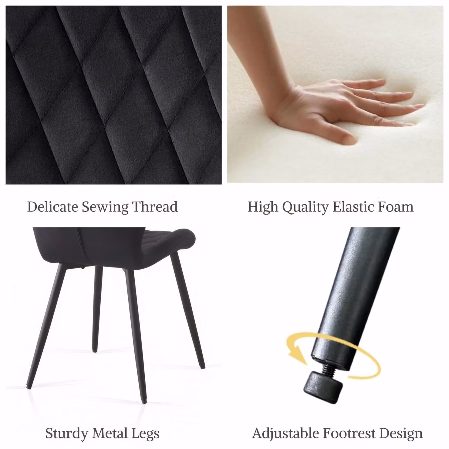 SONARA Modern Velvet Dining Chairs Set of 4 in Black with Ergonomic Curved Backrest and Metal Legs – 4