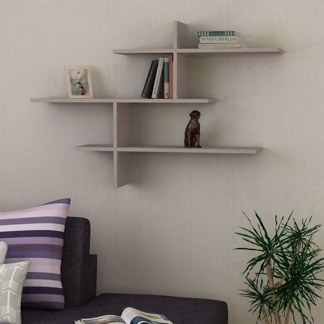 Decortie Leo Modern Floating Wall Mounted Shelf in Grey, Width: 123 cm – 1
