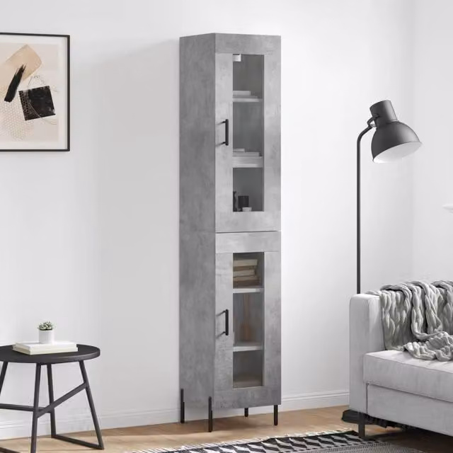 Berkfield Home Industrial Highboard in Concrete Grey, W/D/H: 34.5 x 34 x 180 cm