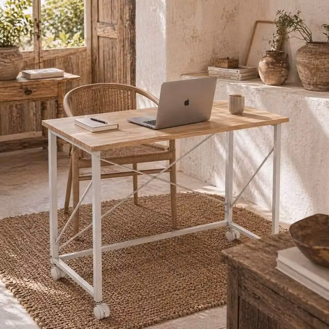 Wyld Haus Yokare Folding Writing Desk with Castors, Oak and White, W: 80 cm, D: 40 cm, H: 75 cm – 1