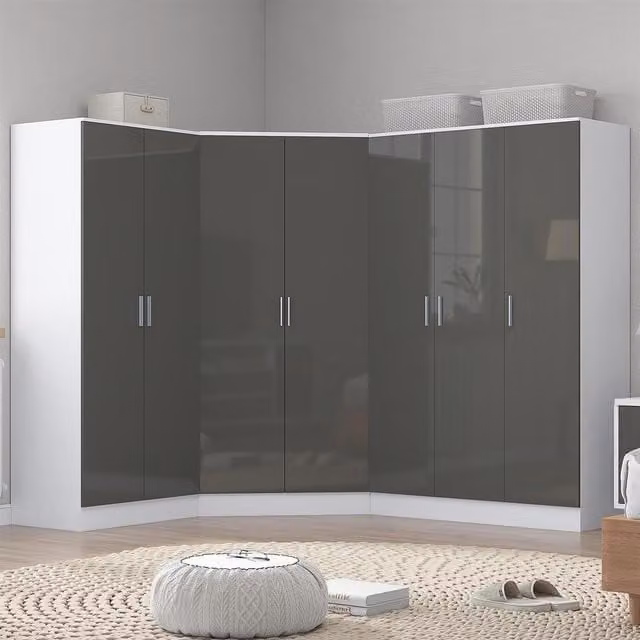 REFLECT Wardrobe Bundle featuring Corner, 3-Door and 2-Door Units in Grey Gloss and Matt White