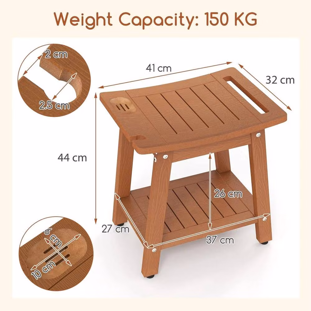 KORVIXA Brown Bamboo and Plastic Shower Bench Seat for Adults – 2
