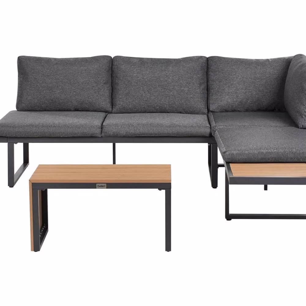Wyld and Coco 4-Seater Modular L-Shape Garden Corner Sofa Set with Grey Fabric Cushions and Outdoor Coffee Table – 2