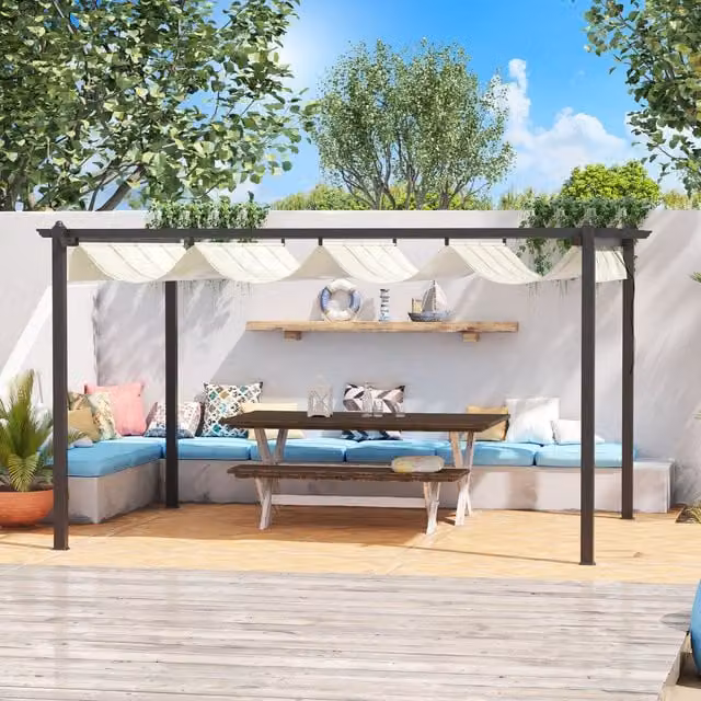 Outsunny Modern Aluminium Pergola Gazebo in White, W: 400 cm, D: 300 cm