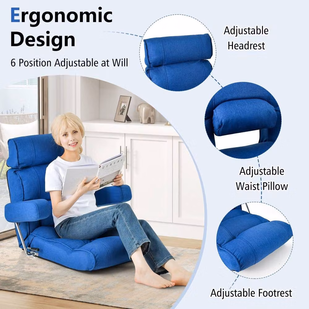 Costway Blue Folding Sofa Chair Floor Lounger with 6-Position Adjustable Backrest – 5