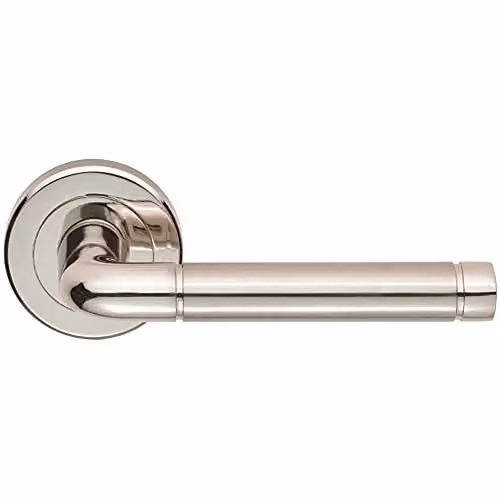 Loops Pair of Straight Elliptical Lever Door Handles with Round Concealed Rose in Polished Satin Nickel Silver