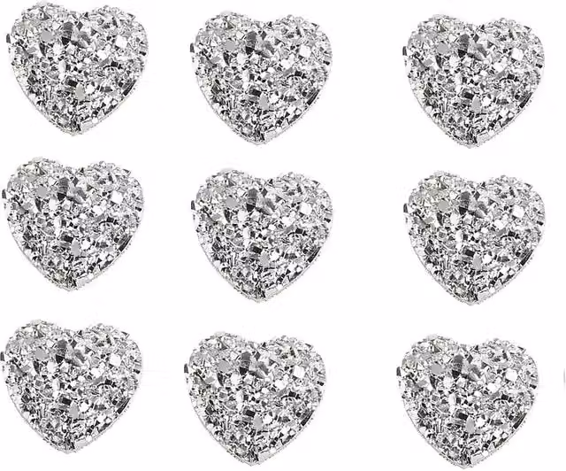 Syntego Pack of 40 Silver Heart Resin Embellishments Flat Back Gems