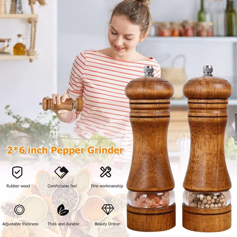 FLAVORA Set of 2 Manual Wooden Salt and Pepper Mills in Brown – 2