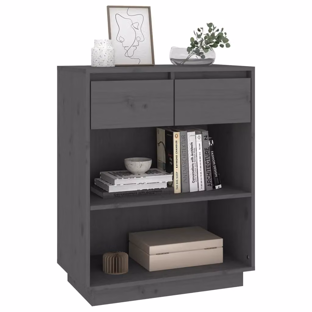 Berkfield Home Grey Solid Wood Pine Console Cabinet W/D/H: 60 x 34 x 75 cm – 3