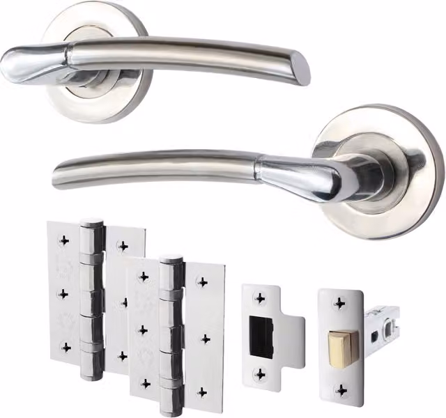 AFIT Boston Door Handle Latch Pack Set in Polished Silver Zinc