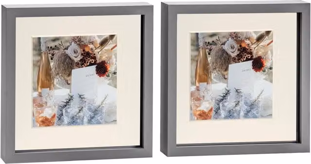 Nicola Spring Single Square 3D Box Photo Frame in Grey and Yellow, Pack of 2, W/D/H: 25.4 x 25.4 x 25.4 cm
