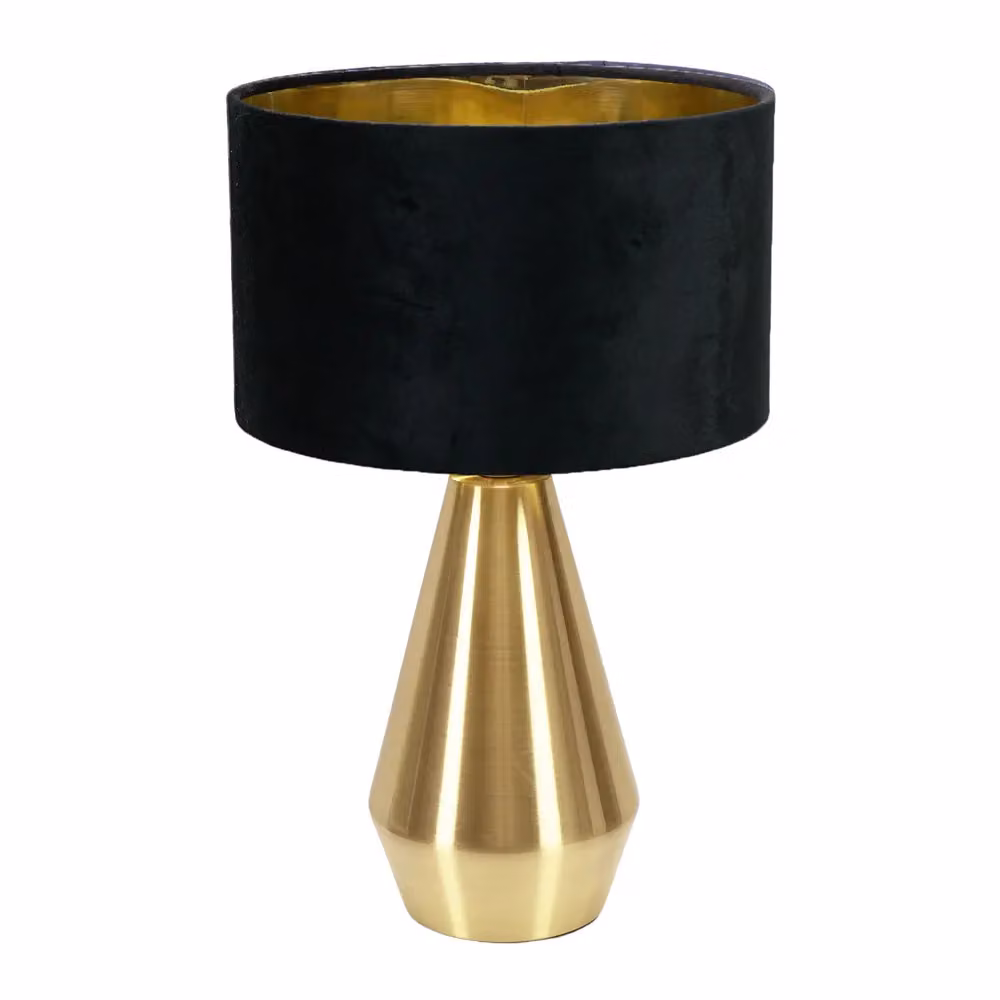 ValueLights Jax Dimmable Touch Table Lamp in Black and Gold with Velvet Drum Shade and Bulb Included – 2