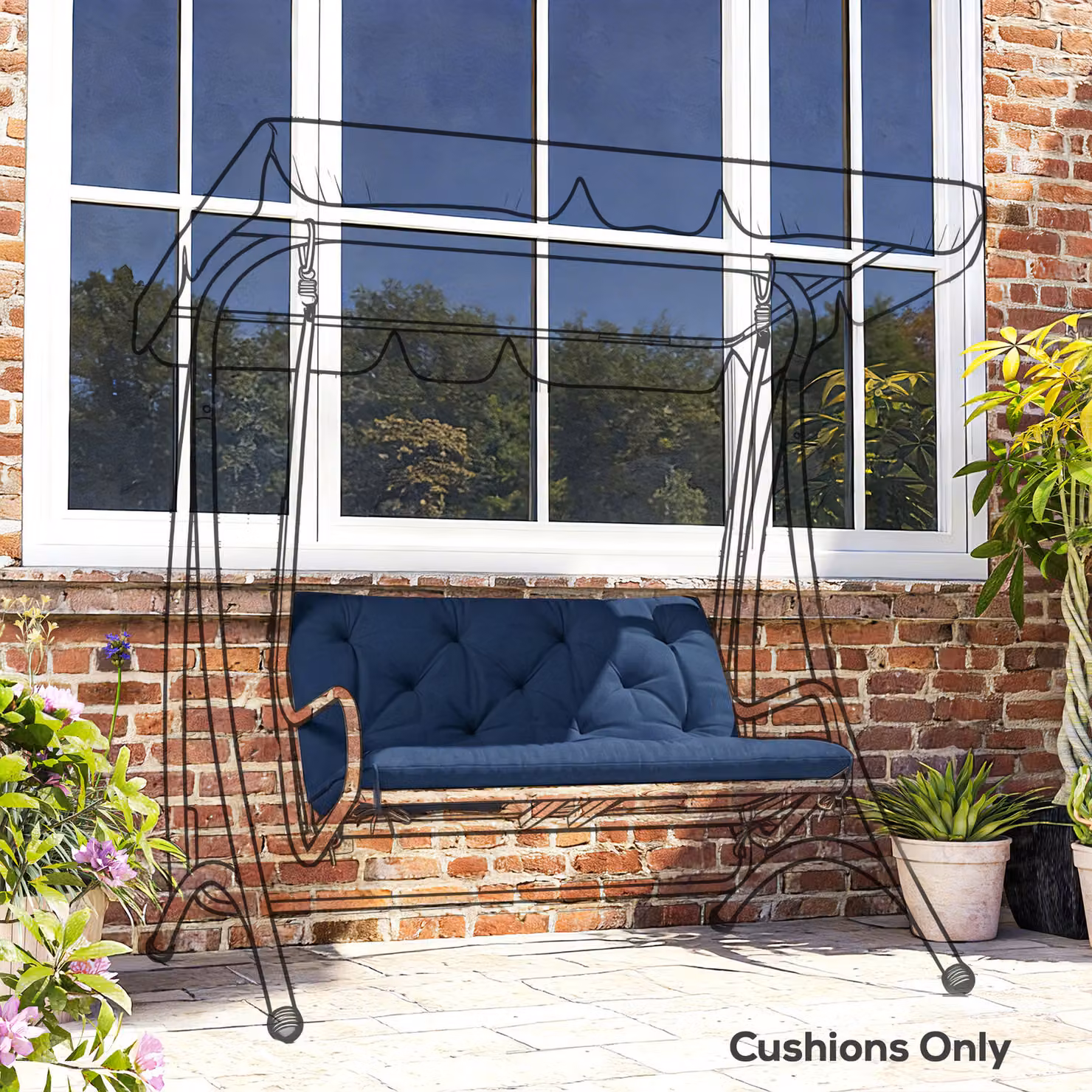 Outsunny 2 Seater Garden Bench Pad with Back and Ties, Dark Blue, W: 98 cm, H: 100 cm – 7