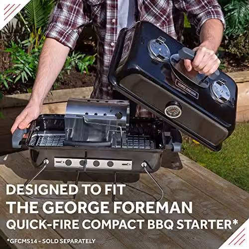 George Foreman Premium On-The-Go Portable Charcoal Barbecue in Black with Two Part Warming Rack and Adjustable Airflow, GFPTBBQ1004B – 9