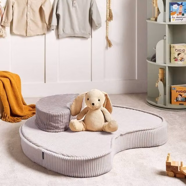 Wyld and Coco Bean Shaped Floor Cushion Set in Beige and Brown Cotton Velvet Corduroy – 1