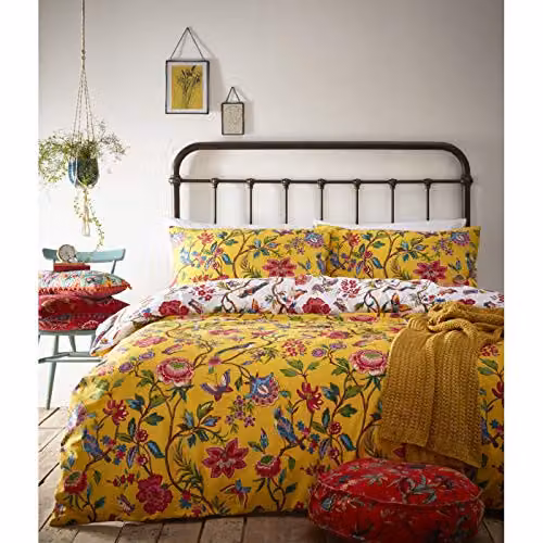 Riva Home Tropical Floral Reversible Duvet Cover and Pillowcase Set in Yellow and White, W/D/H: 200 x 200 cm and 50 x 75 cm – 2