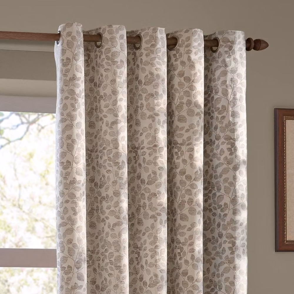 Wylder Haus Grace Leaf Jacquard Eyelet Curtain Pair in Beige, Width: 229 cm, Drop: 137 cm – 3