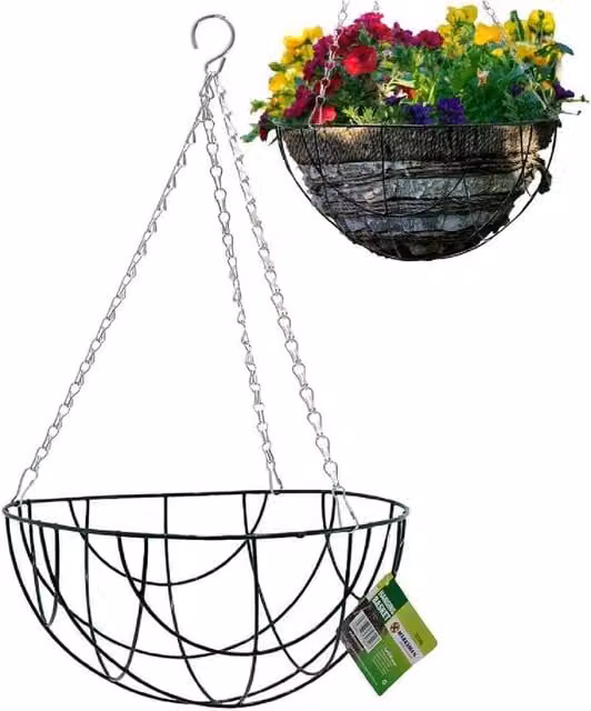 BARGAINS-GALORE Set of 2 Black Metal Hanging Basket Planters for Garden and Indoor Plant Decoration