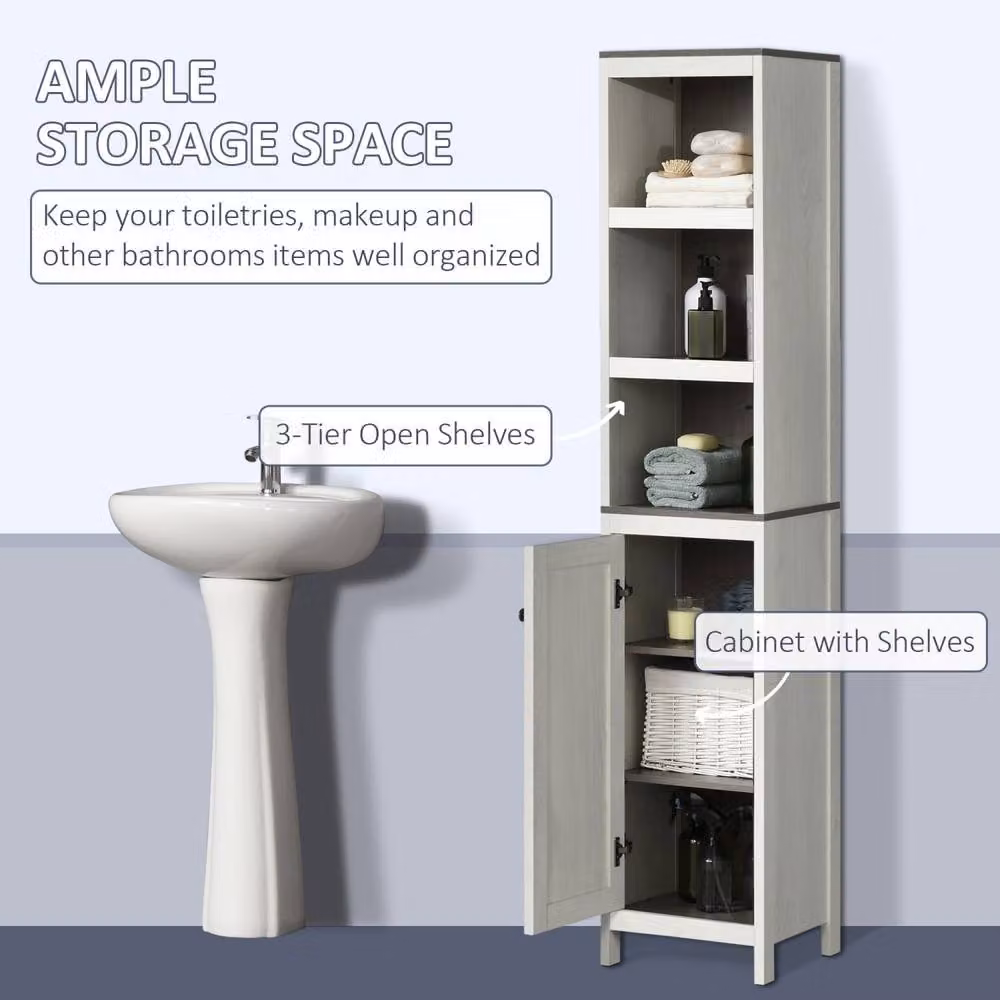 Wyld Haus Salata Tall Bathroom Storage Cabinet in Antique White with Mirror and Internal Shelves, H 161 x W 32 x D 30 cm – 4