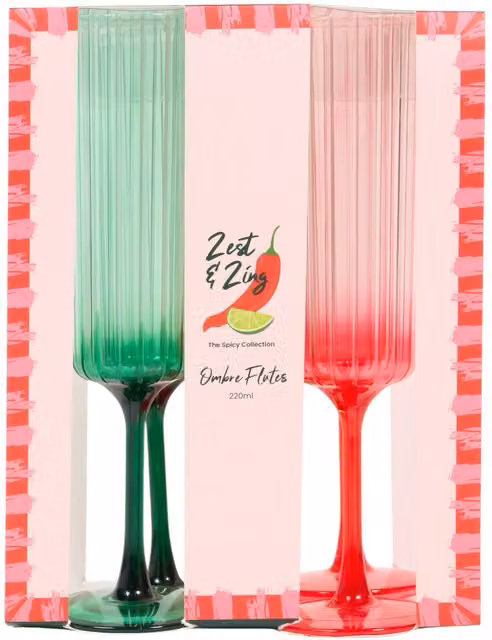 Zest and Zing Pack of 4 Multicolour Striped Ombre Champagne Flutes