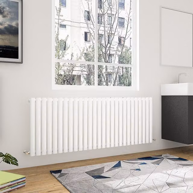 AicaBathroom Horizontal Oval Column Radiator in White, Steel, W/D/H: 159.3 x 60 x 60 cm