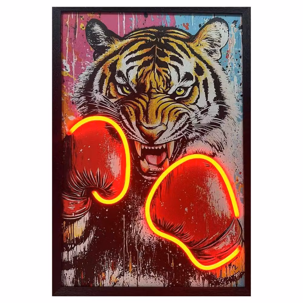 HOME LUXE INTERIOR Raging Tiger Boxing Multicolour Neon LED Wall Art, W: 40 cm, H: 60 cm – 3