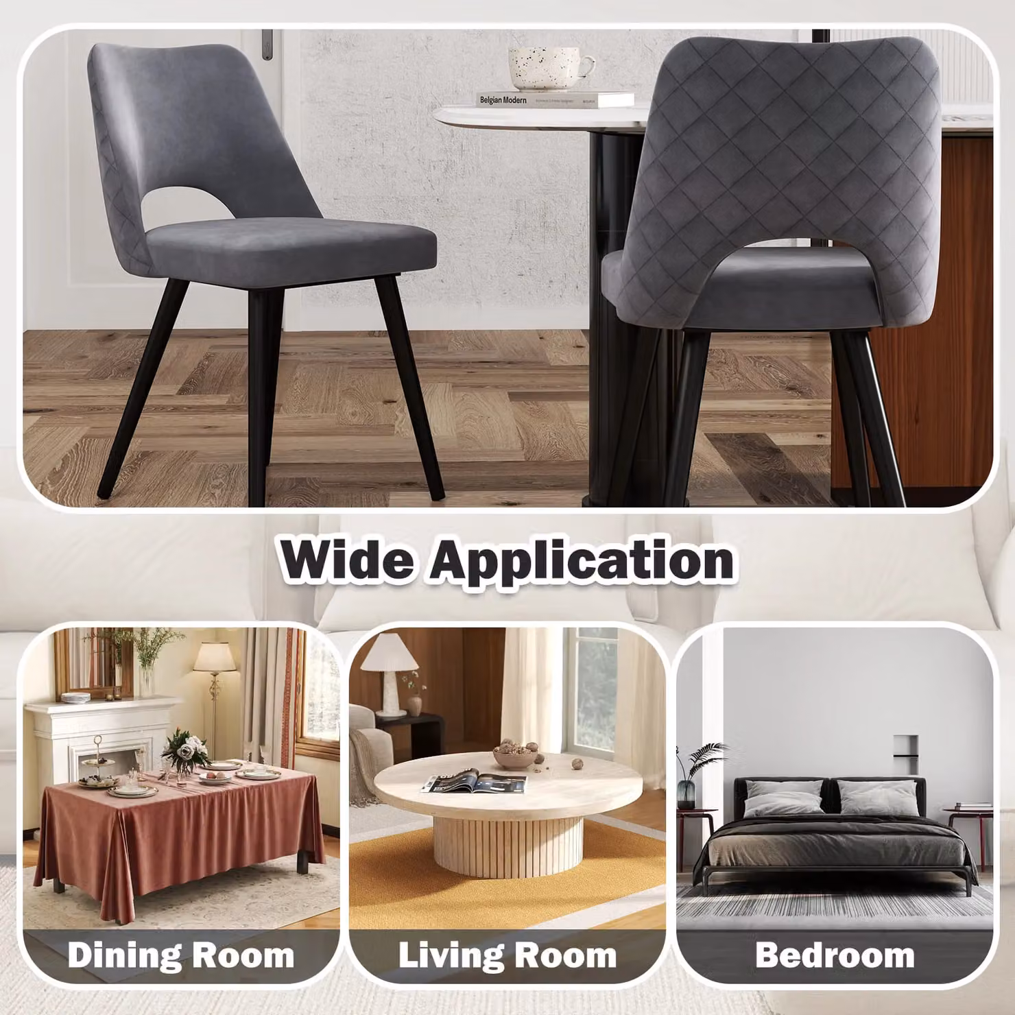 Gymax Set of 2 Upholstered Grey Dining Chairs for Living Room or Home Office – 4