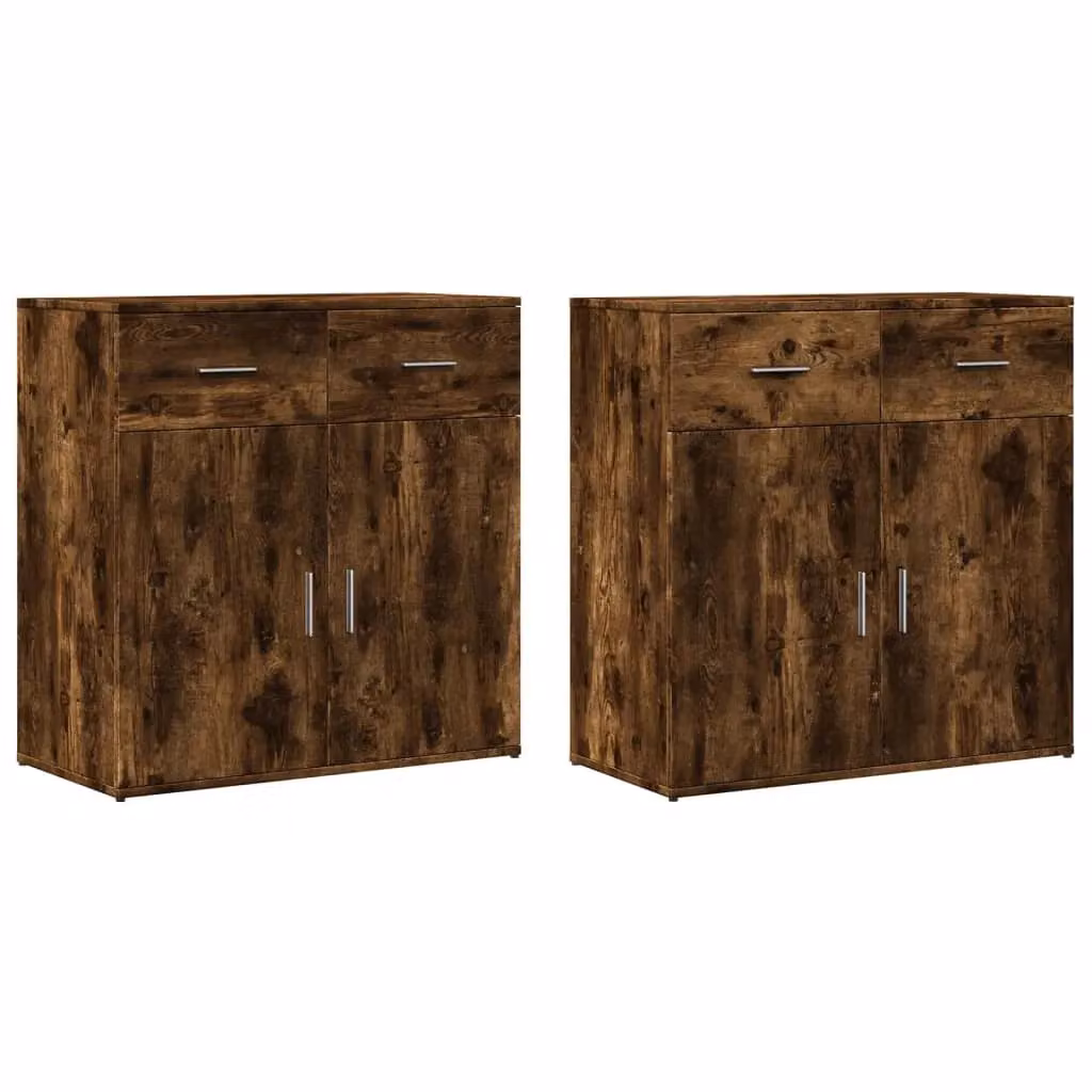 Berkfield Home Set of 2 Modern Smoked Oak Sideboards in Brown, W/D/H: 79 x 38 x 80 cm – 2