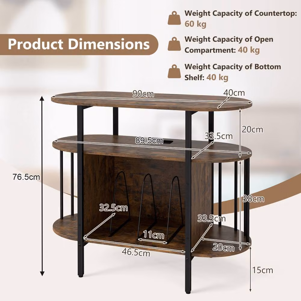 Gymax Large Record Player Stand with LED Lights in Brown – 2