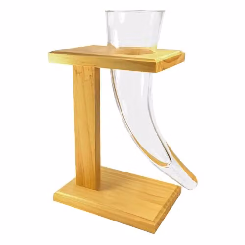 #winning Viking Beer Horn Drinking Glass Vessel with Pine Wood Stand, 480ml – 1