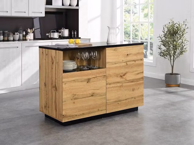 Vente-unique Kitchen Island with 2 Doors and 1 Compartment in Black and Natural MDF, W/D/H: 120 x 60 x 90 cm
