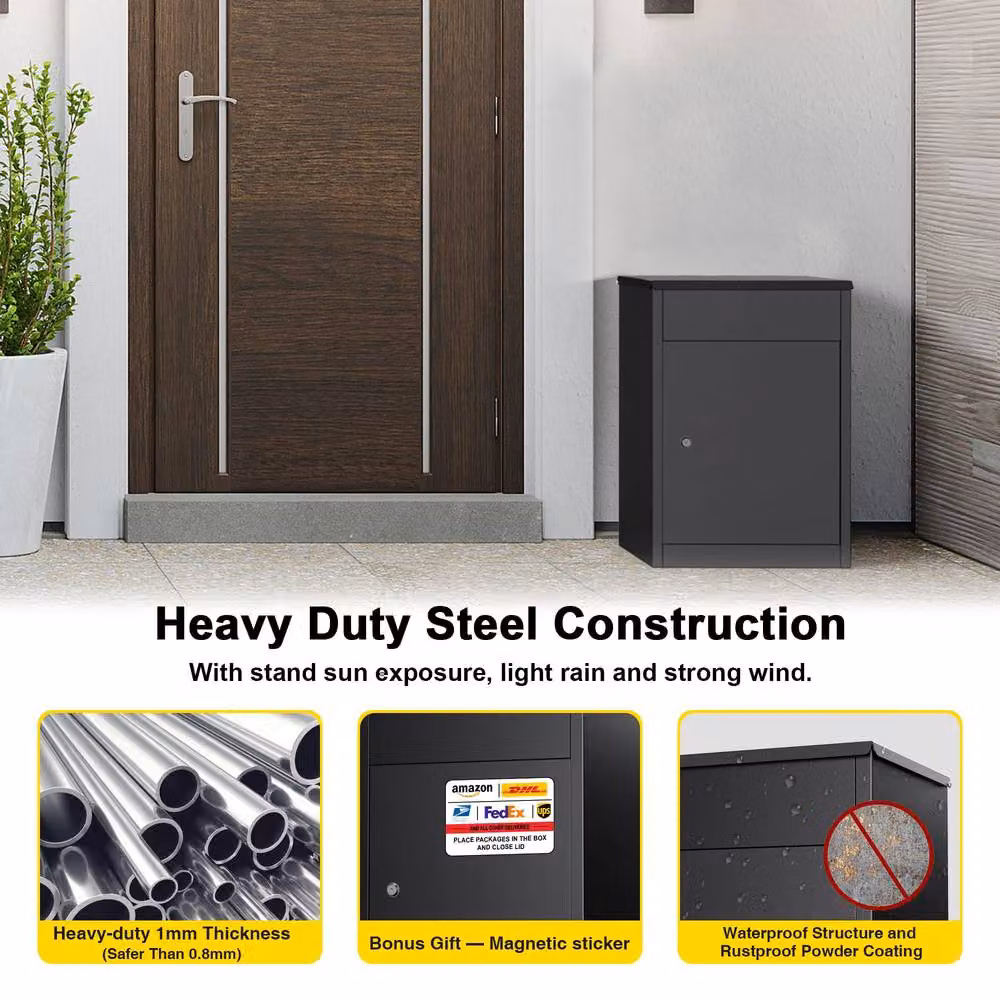 Dprodo Wall Mounted Parcel Drop Box in Black, H: 58.0 cm x W: 36.0 cm x D: 39.0 cm – 3