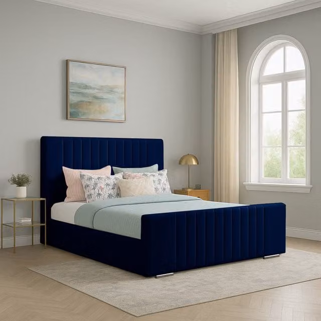 Desire Deco Caroline Blue Velvet Upholstered Double Bed Frame
