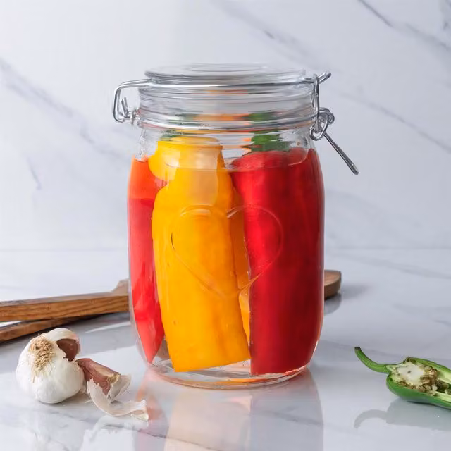 Nicola Spring Airtight and Leakproof Glass Storage Jars with Wire and Silicone Lid, Transparent and White, 1 l