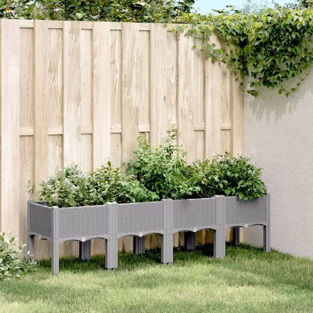 Berkfield Home Garden Planter with Legs in Light Grey, W/D/H: 160 x 40 x 42 cm