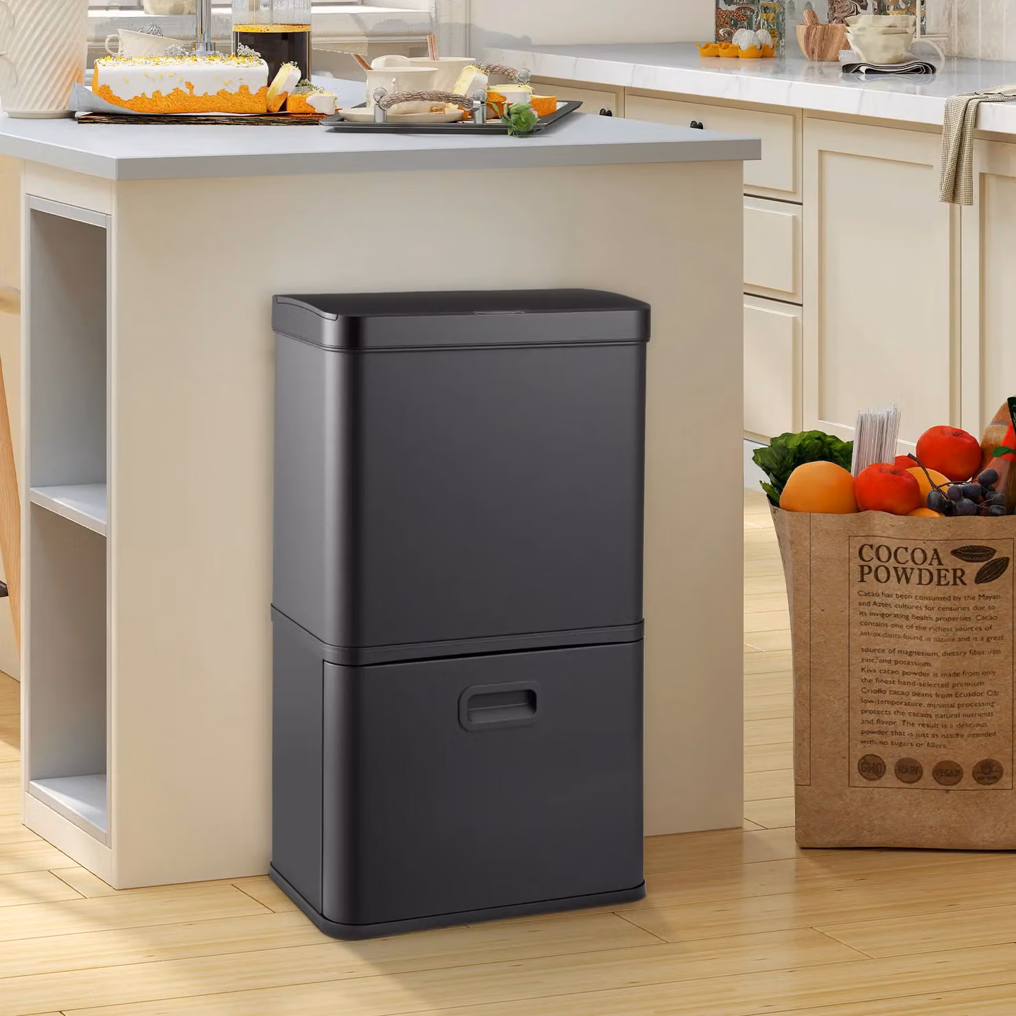 Costway 56L Stainless Steel Motion Sensor Trash Can with Soft Close and Fingerprint Proof Finish in Black – 2