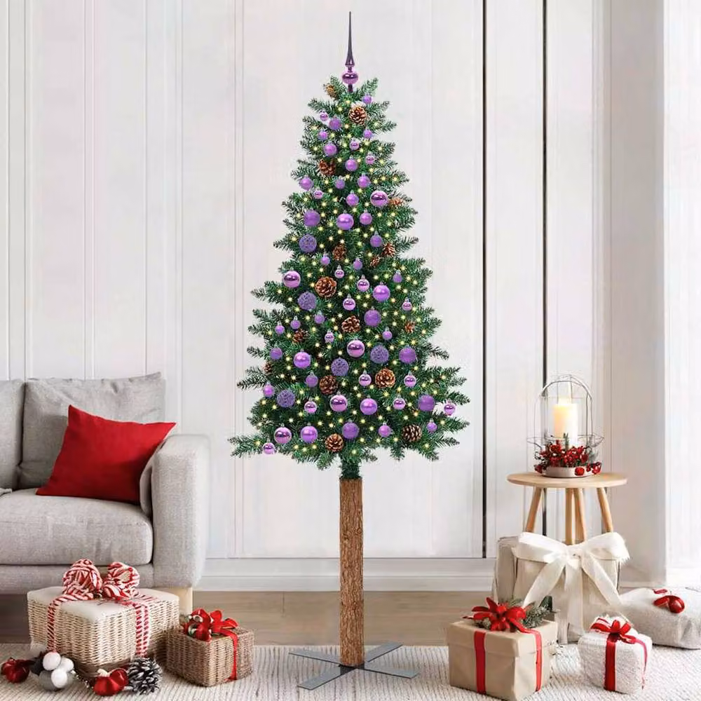 Berkfield Home Elegant Slim Green Christmas Tree, Height: 210 cm, PVC and Solid Pine Wood – 2