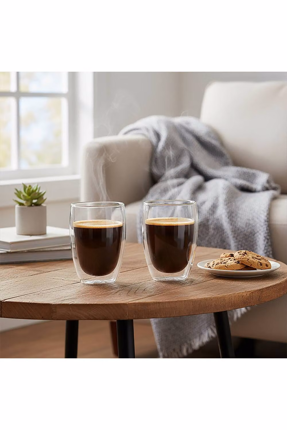 Living and Home 2-Pack 450ml Double Walled Borosilicate Glass Coffee Cups in Clear – 2