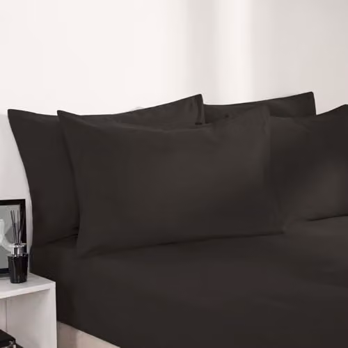 OHS Plain Dyed Non-Iron Microfibre Fitted Bed Sheet, Single, Black or Grey, W/D/H: 90 x 190 cm – 2