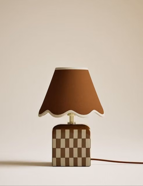 M&S Modern Checkerboard Ceramic Table Lamp in Rust and Brown