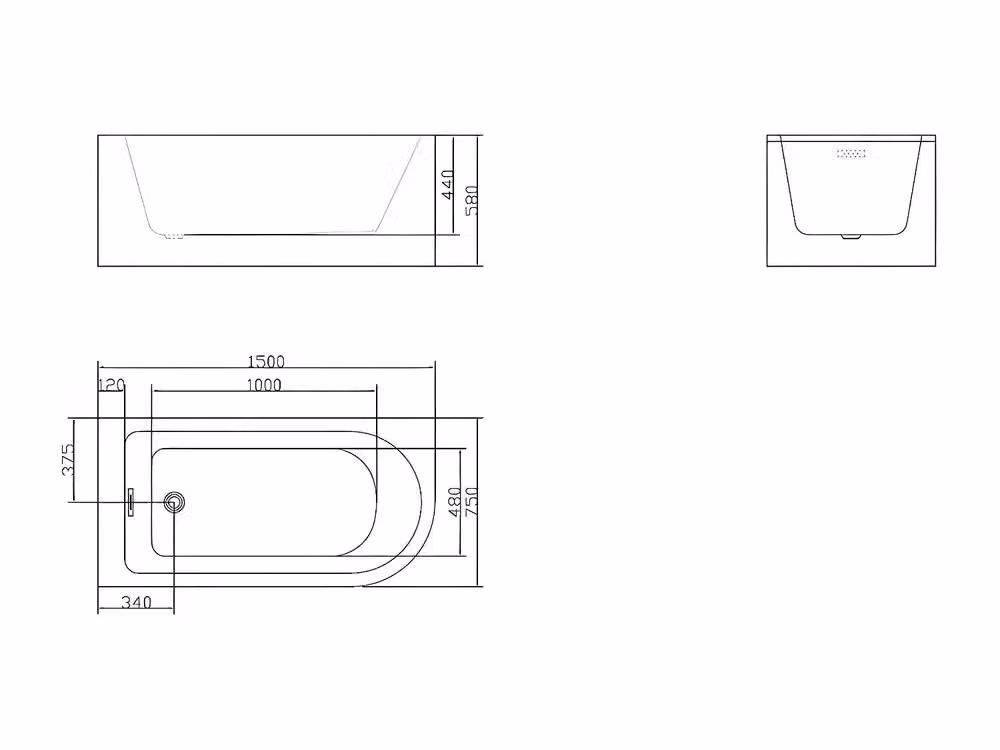 Vente-unique Asymmetric Corner Bathtub in Glossy Black, Left Hand, W/D/H: 150 x 75 x 58 cm – 3