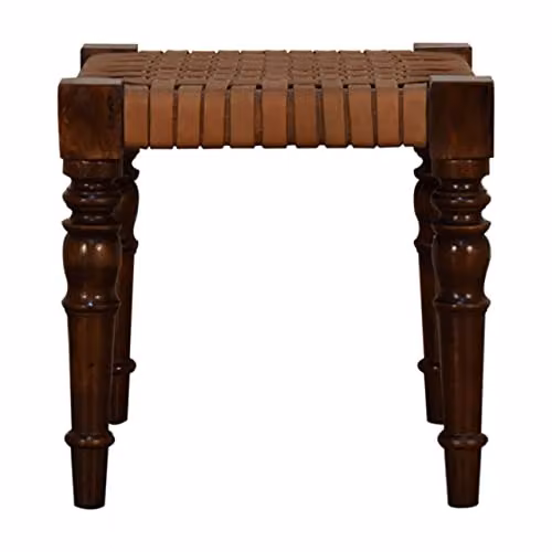 Artisan Furniture Brown Mango Wood and Leather Footstool – 2