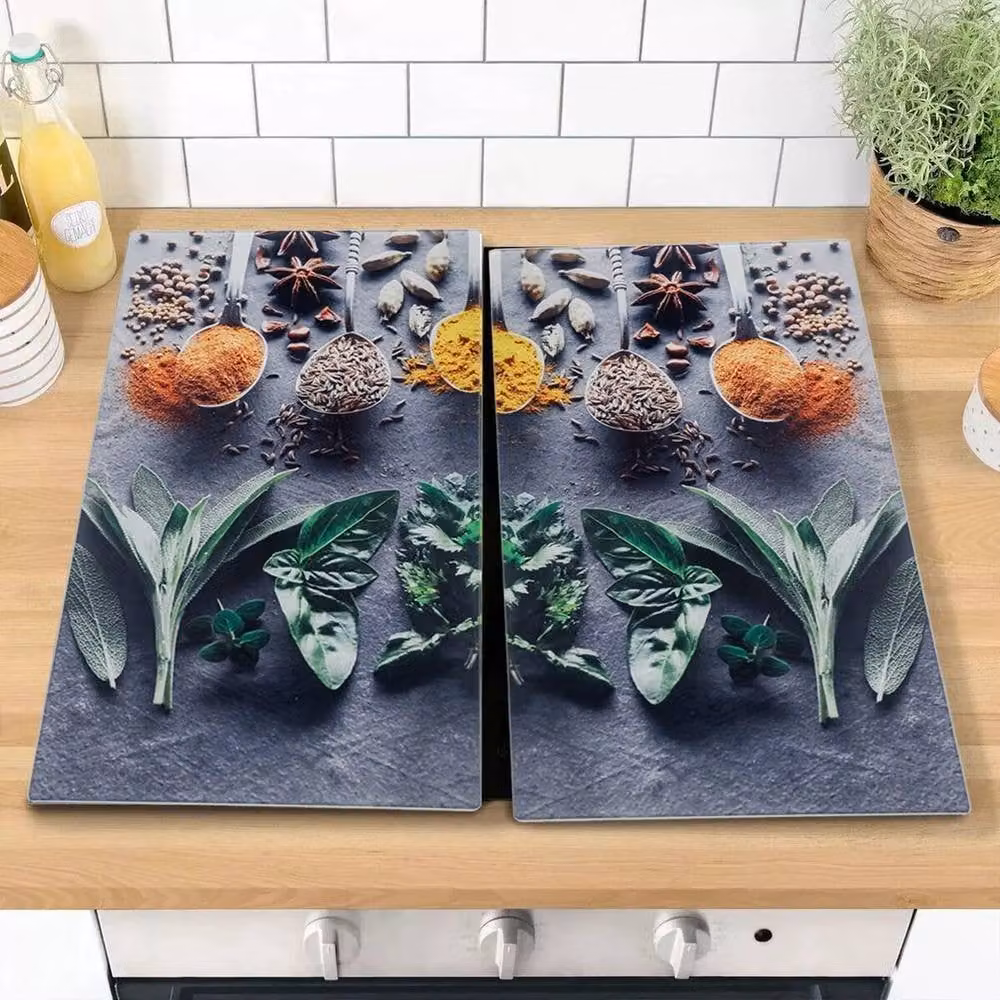 PAWNORA Rectangular Glass Cutting and Chopping Board with Spice Design in Multicolour – 1