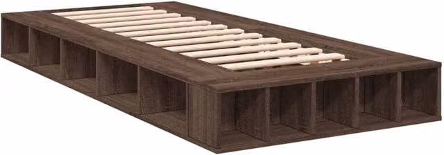 Berkfield Home Durable Single Bed Frame in Brown Oak with Side Compartments, W/D/H: 90 x 190 x 20 cm – 1