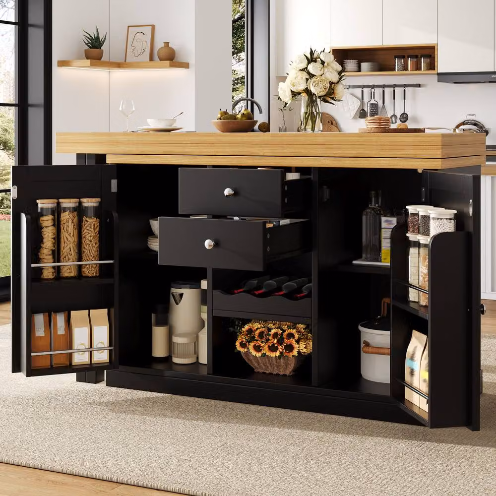 BTM Extendable Sideboard Dining Table with Storage Drawers in Black – 4